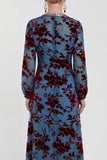 Abito midi floreale in vellusia fucsia con maniche lunghe