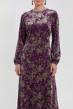 Abito midi floreale in vellusia fucsia con maniche lunghe