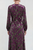 Abito midi floreale in vellusia fucsia con maniche lunghe
