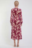 Abito midi floreale in vellusia fucsia con maniche lunghe