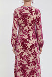Abito midi floreale in vellusia fucsia con maniche lunghe