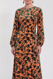 Abito midi floreale in vellusia fucsia con maniche lunghe