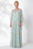 Vestito della madre della sposa a sago blu navy floreale ricamato