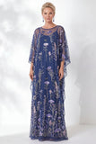 Vestito della madre della sposa a sago blu navy floreale ricamato