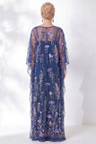 Vestito della madre della sposa a sago blu navy floreale ricamato