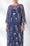 Vestito della madre della sposa a sago blu navy floreale ricamato
