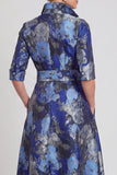 Abito Madre della Sposa A-Line Blu Navy Floreale Jacquard a maniche mezze con cintura