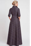 Abito Madre della Sposa A-Line Blu Navy Floreale Jacquard a maniche mezze con cintura