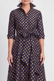Abito Madre della Sposa A-Line Blu Navy Floreale Jacquard a maniche mezze con cintura