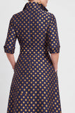 Abito Madre della Sposa A-Line Blu Navy Floreale Jacquard a maniche mezze con cintura