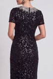 Abito Bodycon Midi Color Mother of the Bride con Spiga Nero Scintillante a Colletto Rotondo