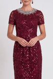 Abito Bodycon Midi Color Mother of the Bride con Spiga Nero Scintillante a Colletto Rotondo