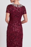 Abito Bodycon Midi Color Mother of the Bride con Spiga Nero Scintillante a Colletto Rotondo