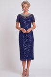 Abito Bodycon Midi Color Mother of the Bride con Spiga Nero Scintillante a Colletto Rotondo
