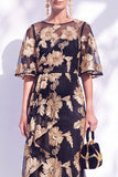 Abito lungo floreale a sposa con spose a maniche mezze con storie a schermo navy