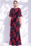 Abito lungo floreale a sposa con spose a maniche mezze con storie a schermo navy