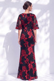Abito lungo floreale a sposa con spose a maniche mezze con storie a schermo navy