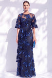 Abito lungo floreale a sposa con spose a maniche mezze con storie a schermo navy