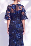 Abito lungo floreale a sposa con spose a maniche mezze con storie a schermo navy