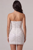 Corsetto bodycon senza spalline Abito bianco con paillettes