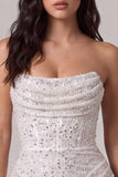 Corsetto bodycon senza spalline Abito bianco con paillettes