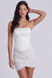 Corsetto senza spalline bodycon paillettes piccolo abito bianco con pizzo sulla schiena