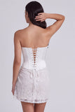 Corsetto senza spalline bodycon paillettes piccolo abito bianco con pizzo sulla schiena