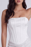 Corsetto senza spalline bodycon paillettes piccolo abito bianco con pizzo sulla schiena