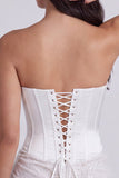 Corsetto senza spalline bodycon paillettes piccolo abito bianco con pizzo sulla schiena