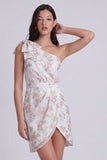 Vestito bianco piccolo bodycon floreale a una spalla con fiocco