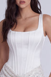 Corsetto Bodycon Paillettes Vestito Bianco Piccolo Bianco con Pizzo Lungo la Schiena