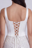 Corsetto Bodycon Paillettes Vestito Bianco Piccolo Bianco con Pizzo Lungo la Schiena
