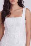 Bodycon Abito Bianco Piccolo Floreale Quadrato