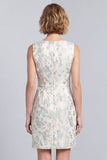 Mini abito da lavoro bodycon a collo tondo blu chiaro floreale