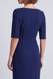 Vestito da lavoro midi con scollo quadrato blu navy a maniche mezze e spacco