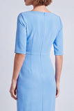 Vestito da lavoro midi con scollo quadrato blu navy a maniche mezze e spacco
