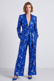 Completi da cerimonia con paillettes in scialle blu reale scintillanti con cintura