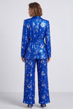 Completi da cerimonia con paillettes in scialle blu reale scintillanti con cintura