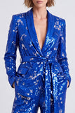 Completi da cerimonia con paillettes in scialle blu reale scintillanti con cintura