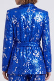 Completi da cerimonia con paillettes in scialle blu reale scintillanti con cintura