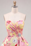 Abito rosa A-Line Sweetheart floreale con perline per il ritorno a casa vestito