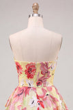 Abito rosa A-Line Sweetheart floreale con perline per il ritorno a casa vestito