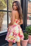 Abito rosa A-Line Sweetheart floreale con perline per il ritorno a casa vestito