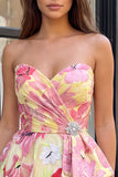 Abito rosa A-Line Sweetheart floreale con perline per il ritorno a casa vestito