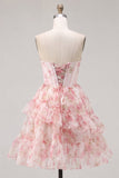 Corsetto rosa A-Line Corset vestito di ritorno a scuole floreale con volant e pizzo sulla schiena