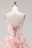 Corsetto rosa A-Line Corset vestito di ritorno a scuole floreale con volant e pizzo sulla schiena