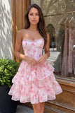 Corsetto rosa A-Line Corset vestito di ritorno a scuole floreale con volant e pizzo sulla schiena