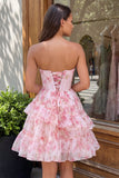 Corsetto rosa A-Line Corset vestito di ritorno a scuole floreale con volant e pizzo sulla schiena