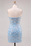 Corsetto Cielo Azzurro Floreale Applicato Abito di cocktail aderente con fessura