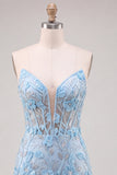 Corsetto Cielo Azzurro Floreale Applicato Abito di cocktail aderente con fessura